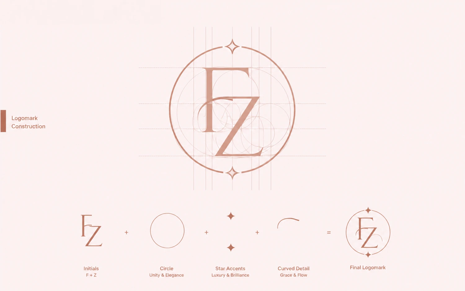 The FACETZ monogram construction — an F and Z built inside a circle on a geometric grid