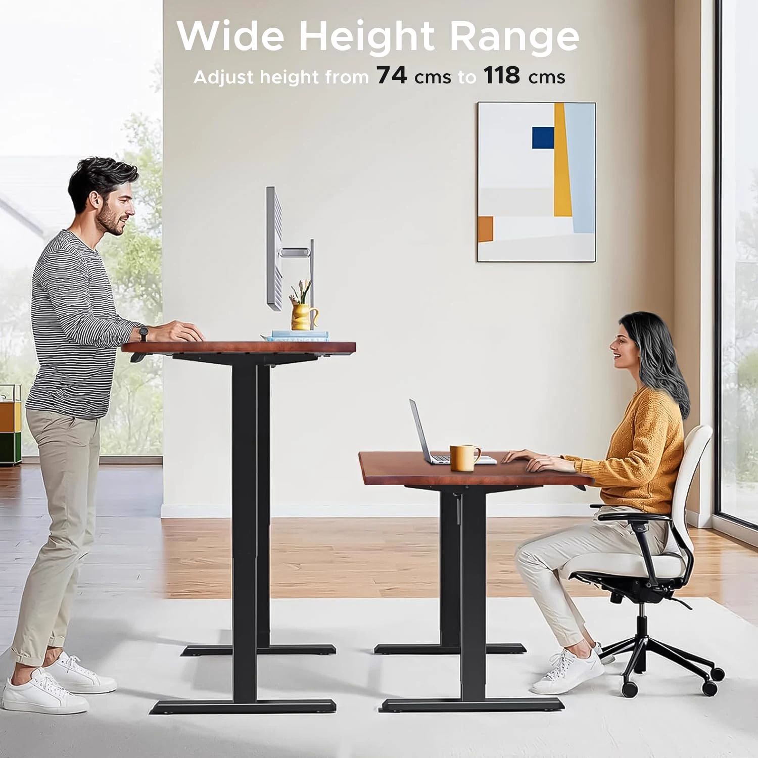 An A+ module showing the height range from 74 to 118 centimetres with a person standing and seated
